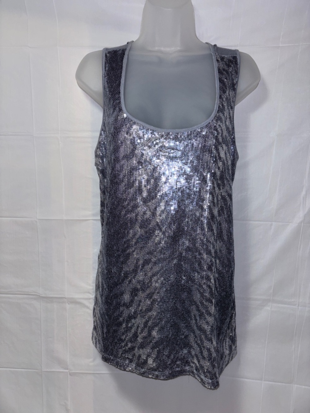 Chico's Silver Sequined Gray Animal-Print Tank Top (XL)